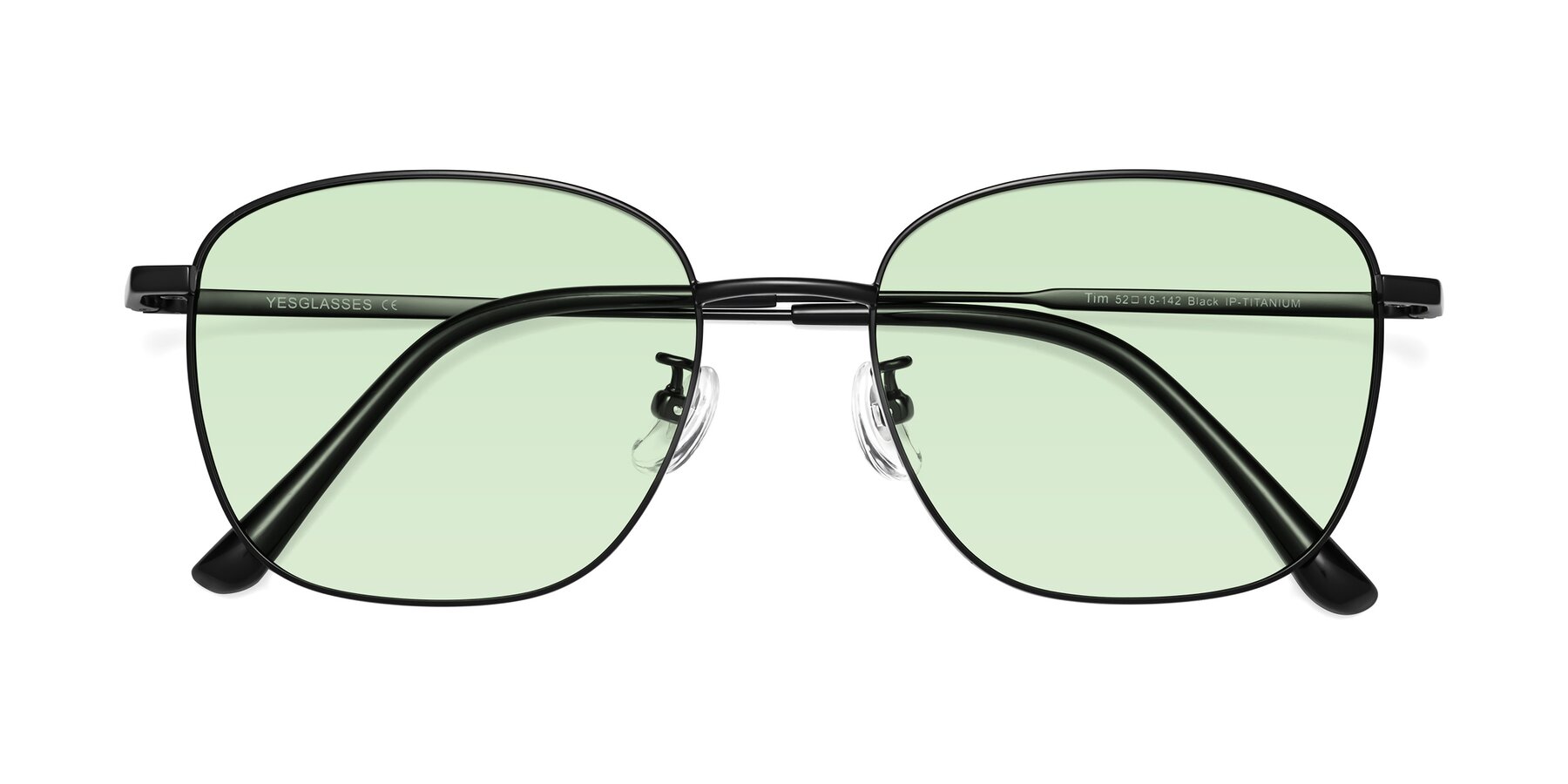 Folded Front of Tim in Black with Light Green Tinted Lenses