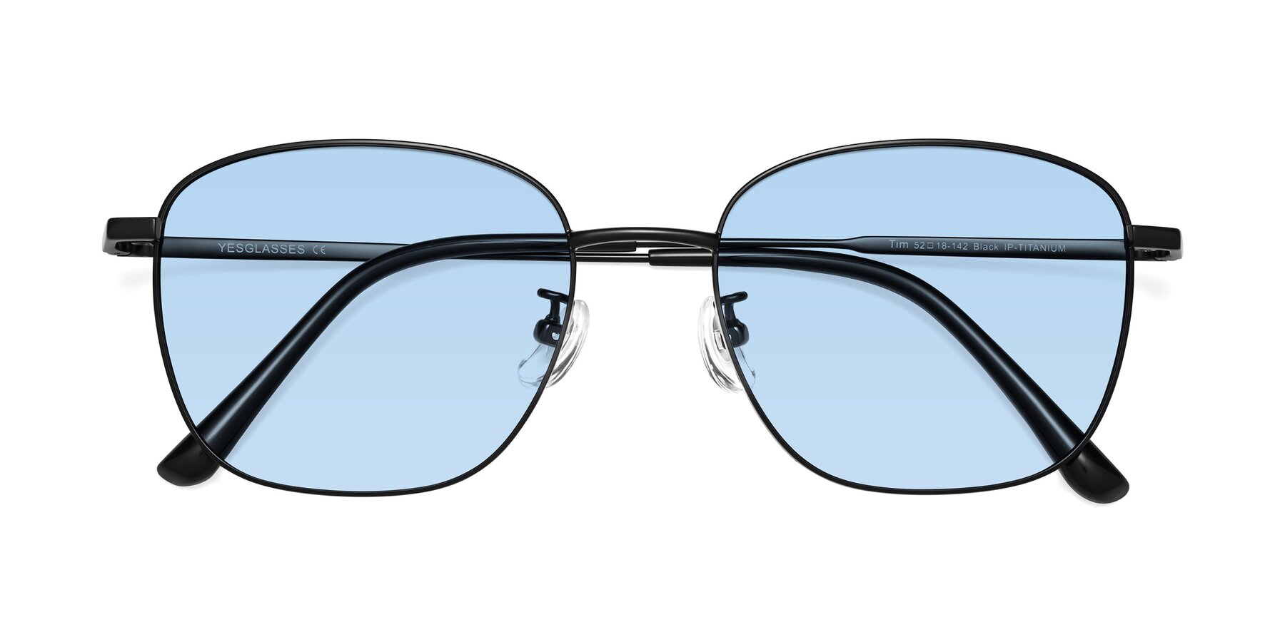 Folded Front of Tim in Black with Light Blue Tinted Lenses
