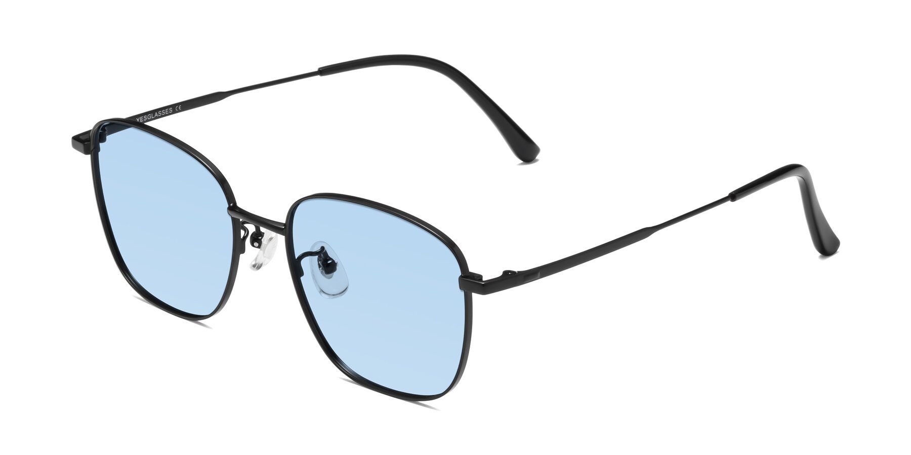 Angle of Tim in Black with Light Blue Tinted Lenses