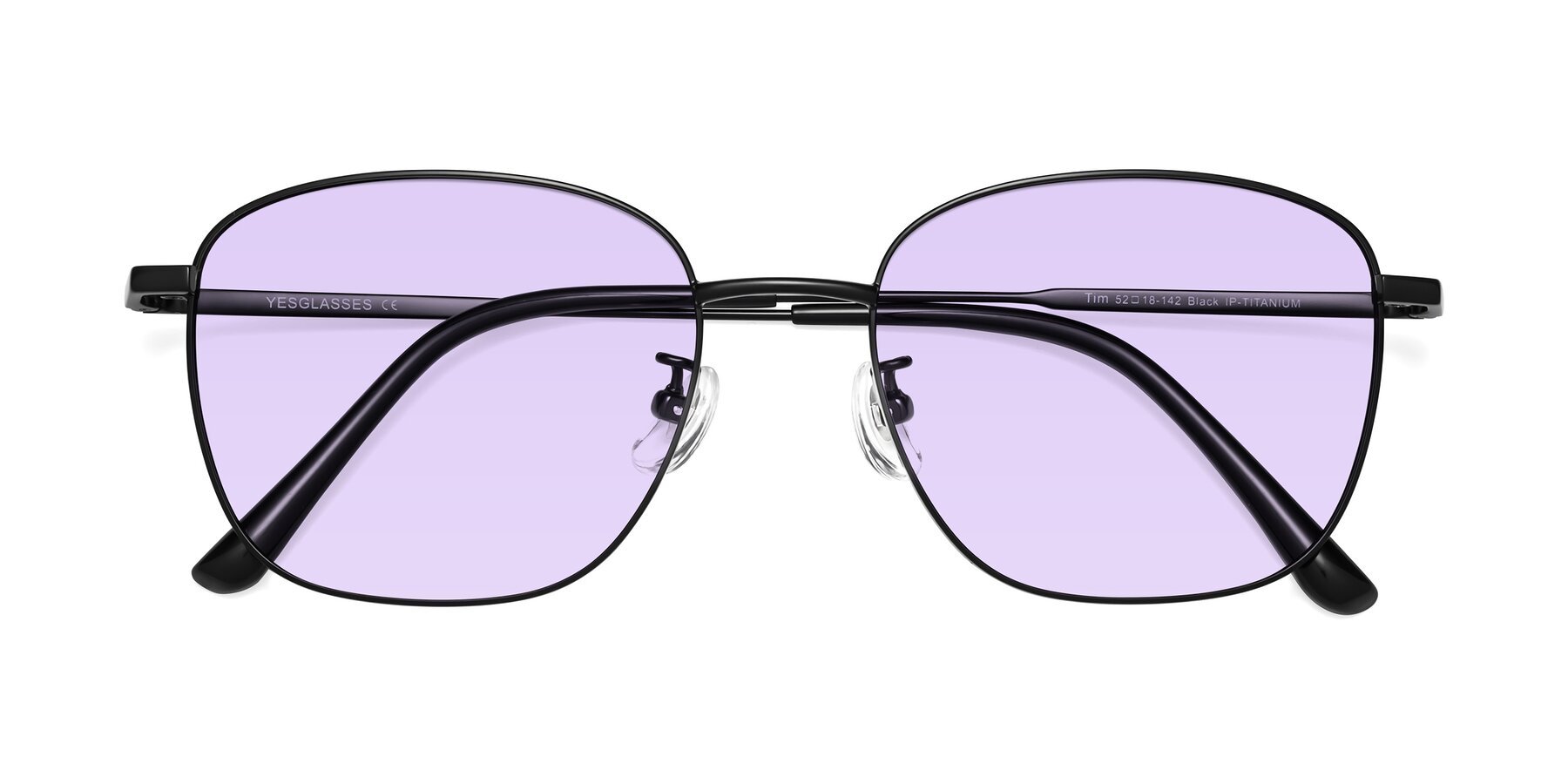 Folded Front of Tim in Black with Light Purple Tinted Lenses