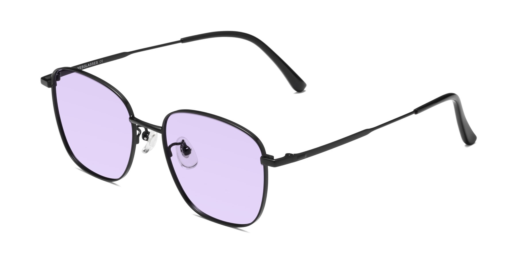 Angle of Tim in Black with Light Purple Tinted Lenses