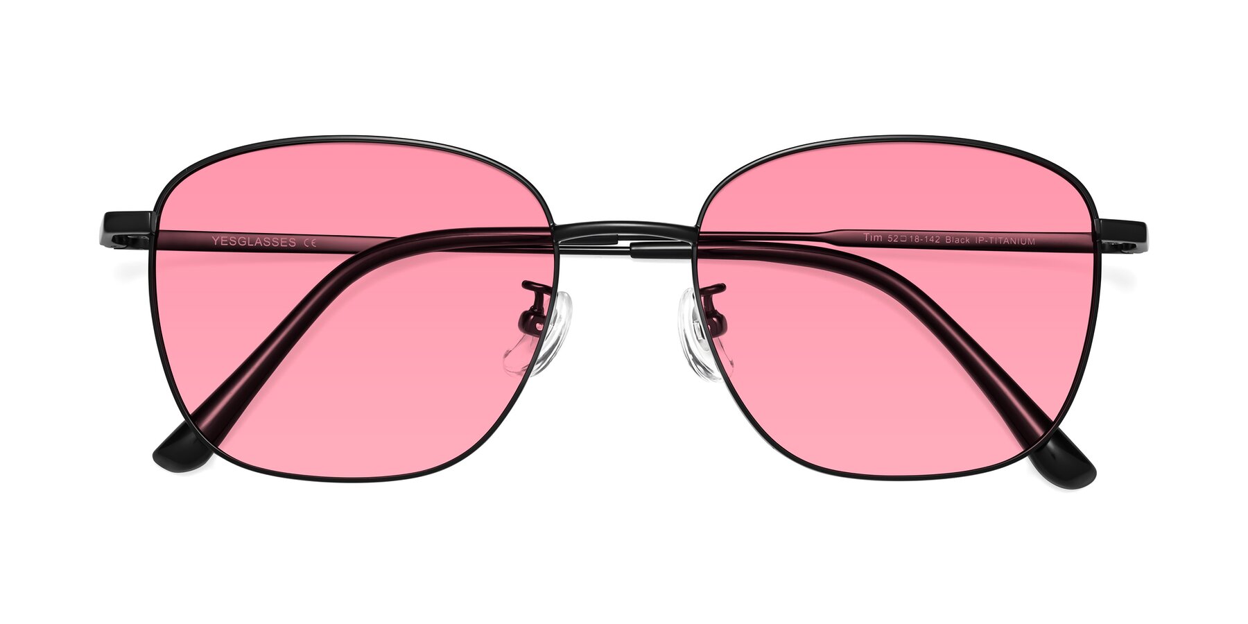 Folded Front of Tim in Black with Pink Tinted Lenses
