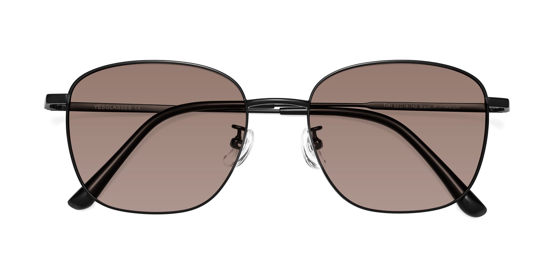 Folded Front of Tim in Black with Medium Brown Tinted Lenses