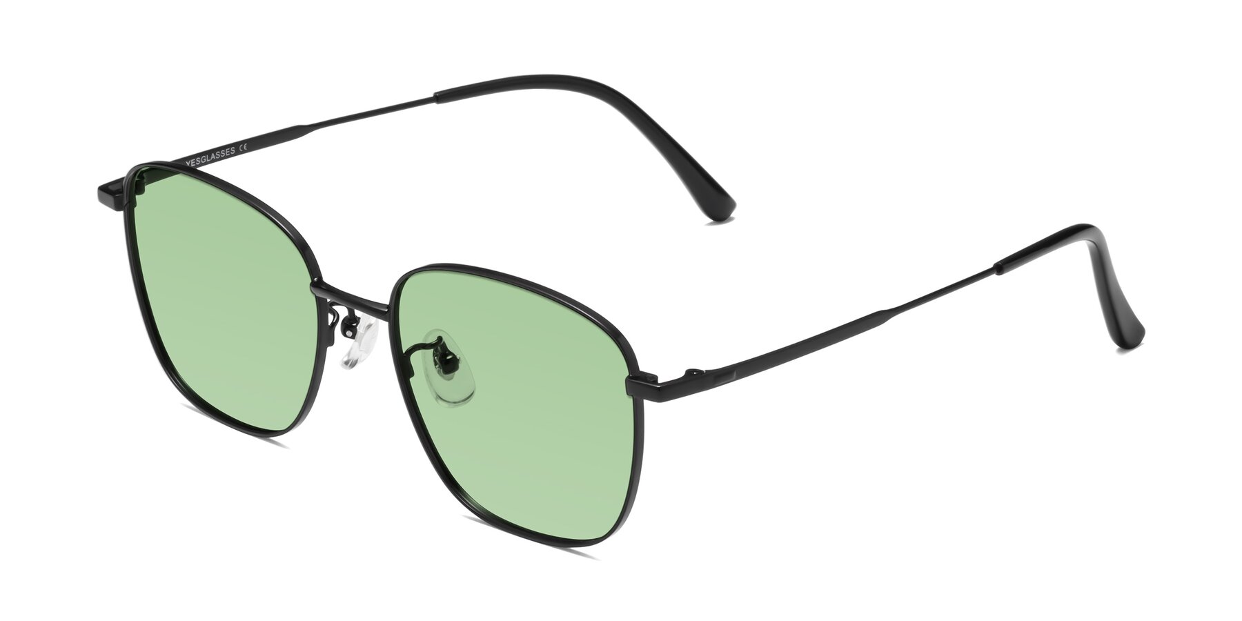 Angle of Tim in Black with Medium Green Tinted Lenses