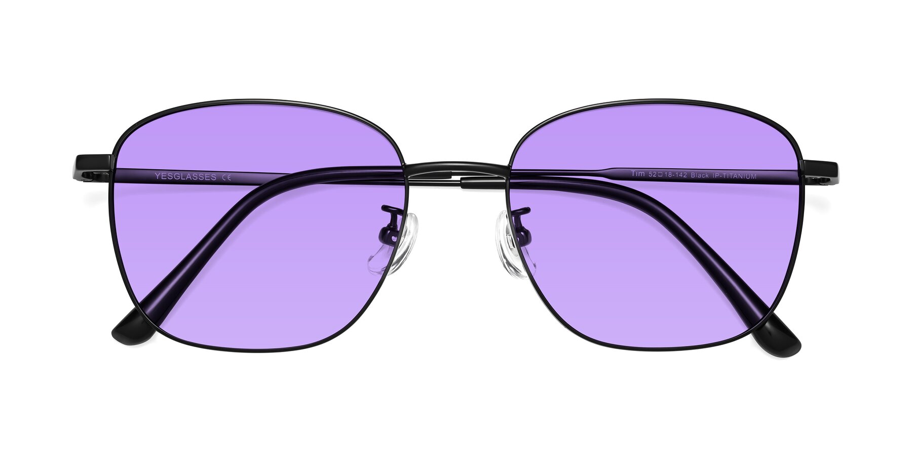 Folded Front of Tim in Black with Medium Purple Tinted Lenses