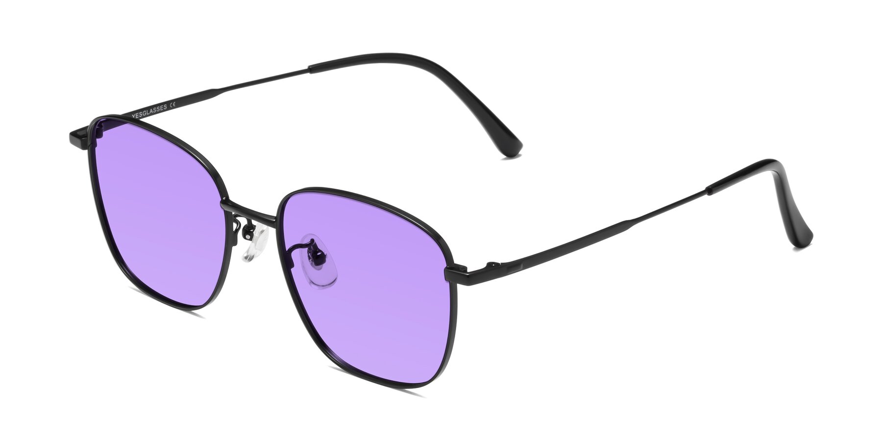 Angle of Tim in Black with Medium Purple Tinted Lenses