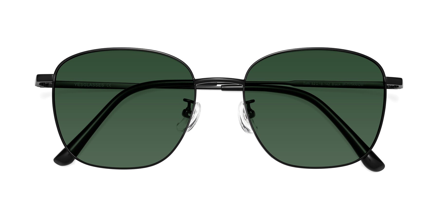 Folded Front of Tim in Black with Green Tinted Lenses