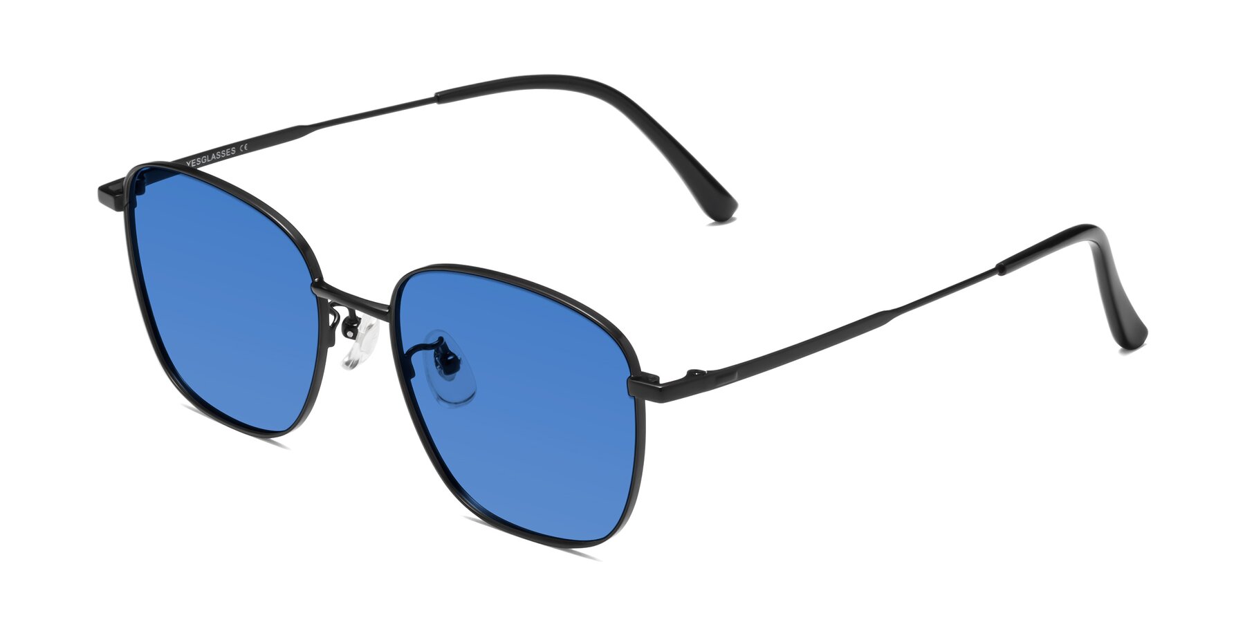 Angle of Tim in Black with Blue Tinted Lenses