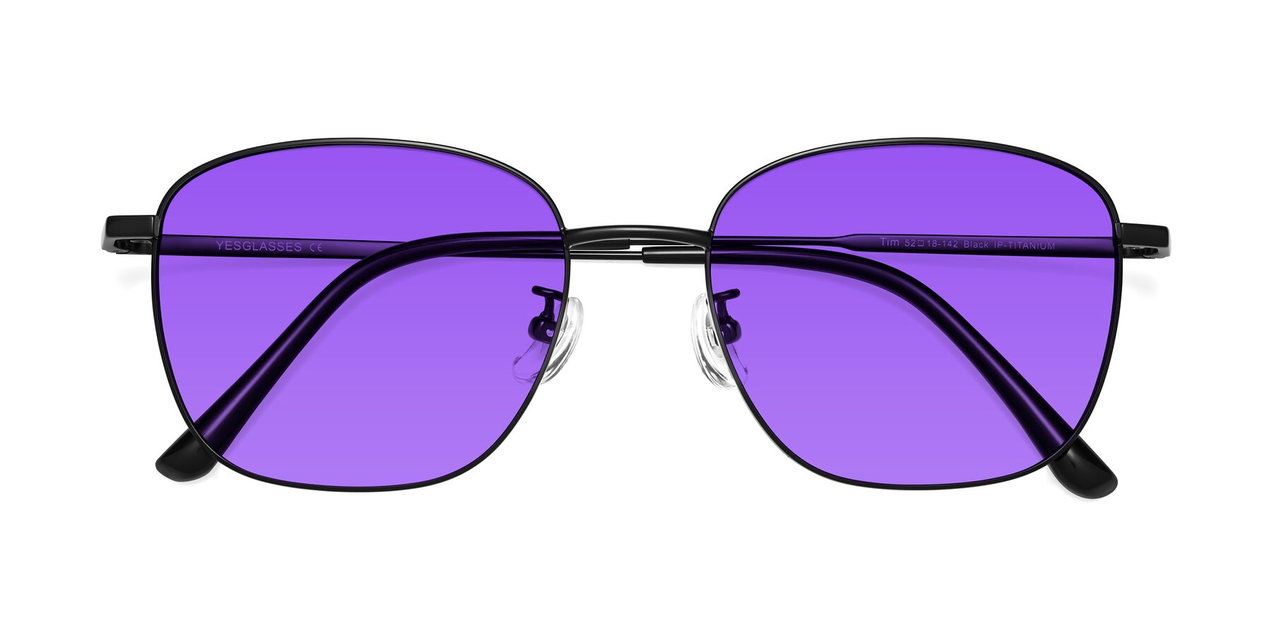 Folded Front of Tim in Black with Purple Tinted Lenses