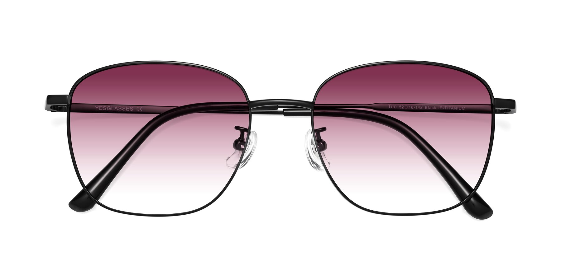 Folded Front of Tim in Black with Wine Gradient Lenses