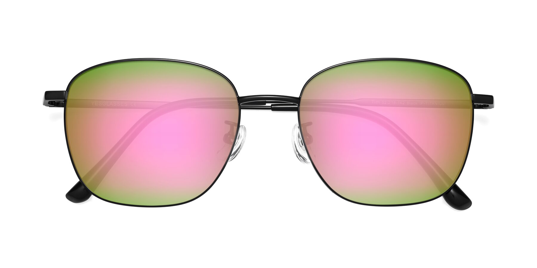Folded Front of Tim in Black with Pink Mirrored Lenses