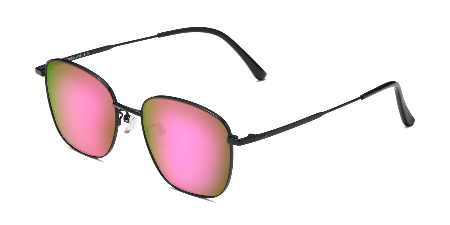 Angle of Tim in Black with Pink Mirrored Lenses