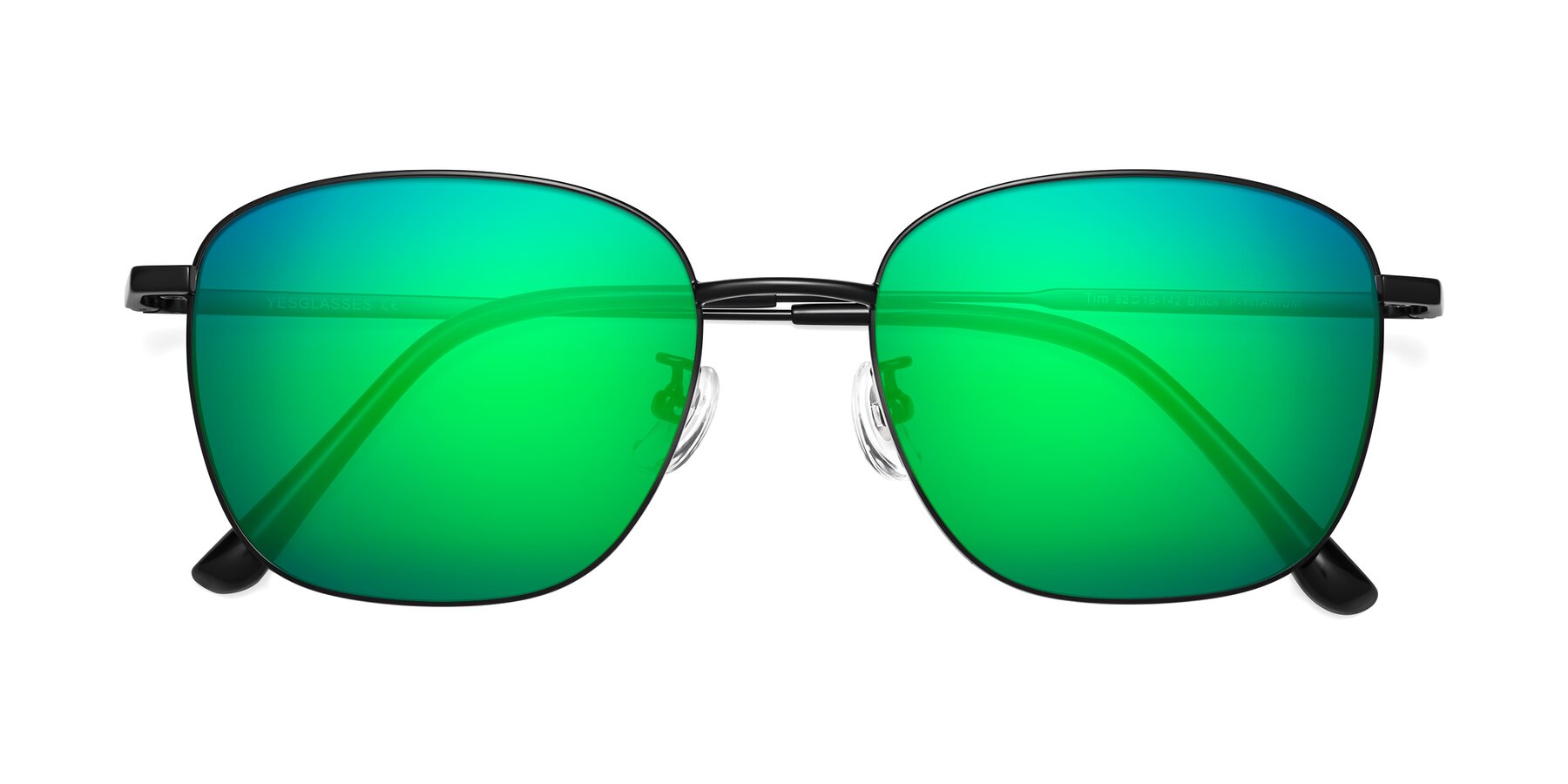 Folded Front of Tim in Black with Green Mirrored Lenses