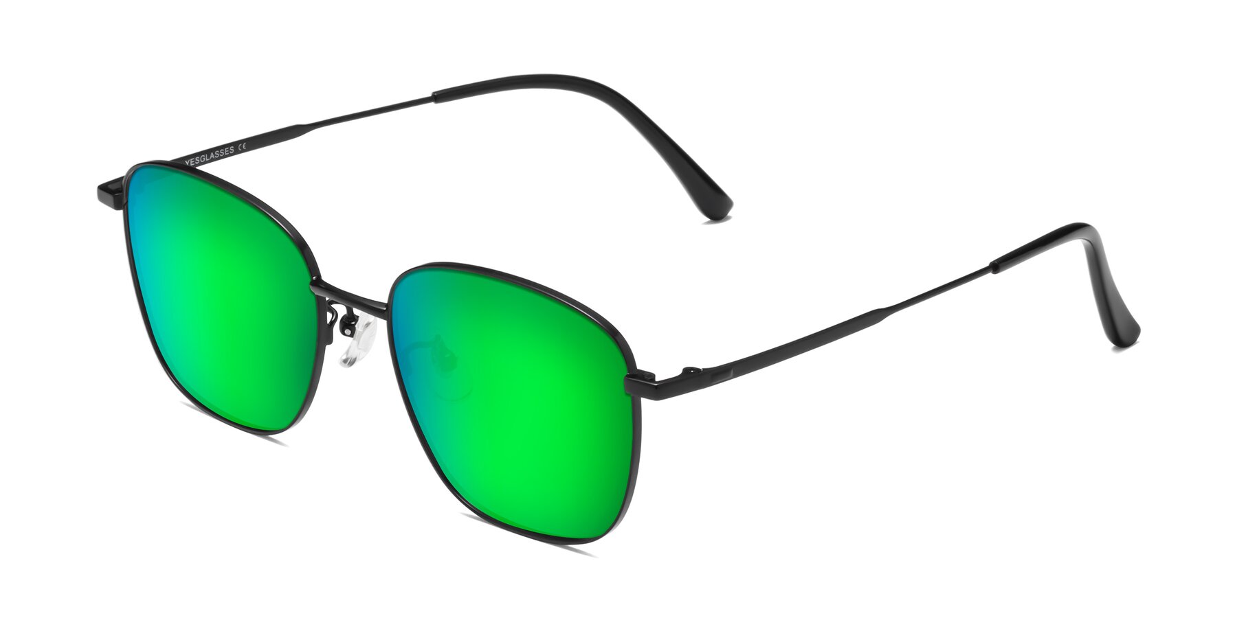 Angle of Tim in Black with Green Mirrored Lenses