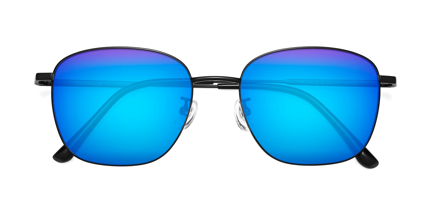 Folded Front of Tim in Black with Blue Mirrored Lenses