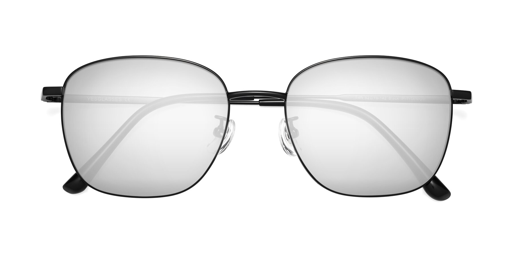 Folded Front of Tim in Black with Silver Mirrored Lenses