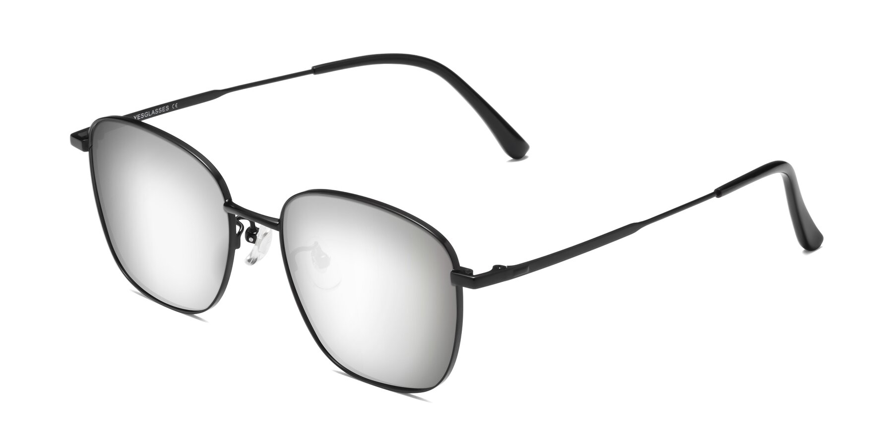 Angle of Tim in Black with Silver Mirrored Lenses