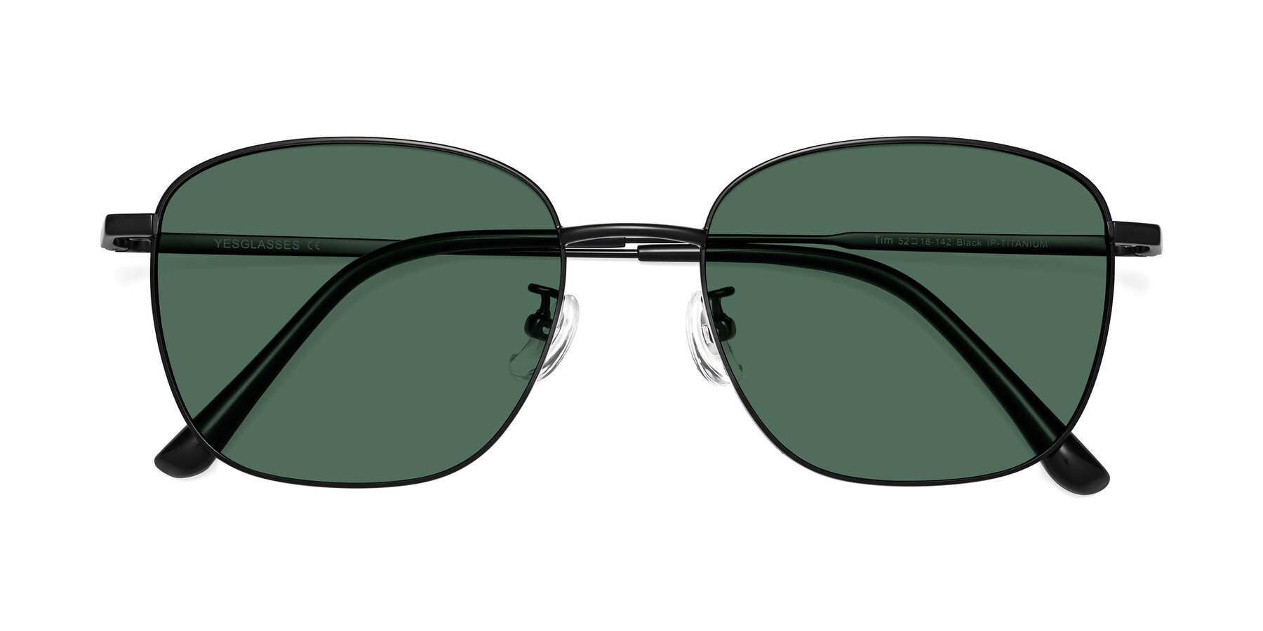 Black Oversized Titanium Square Polarized Sunglasses with Green Sunwear  Lenses - Tim