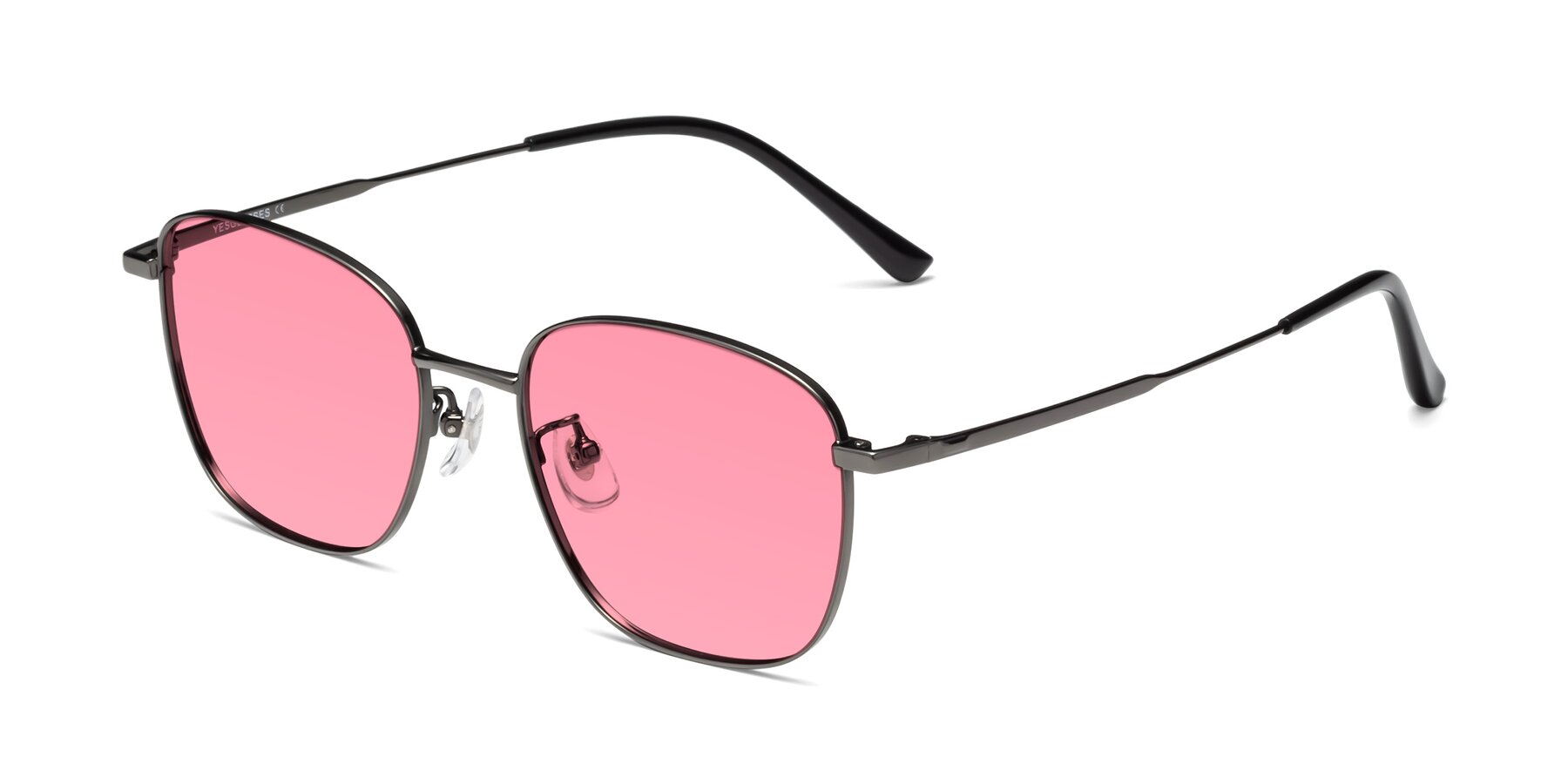 Angle of Tim in Gunmental with Pink Tinted Lenses