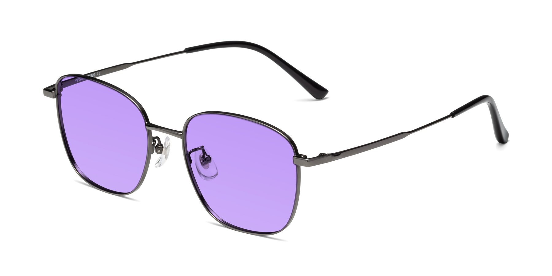 Angle of Tim in Gunmental with Medium Purple Tinted Lenses