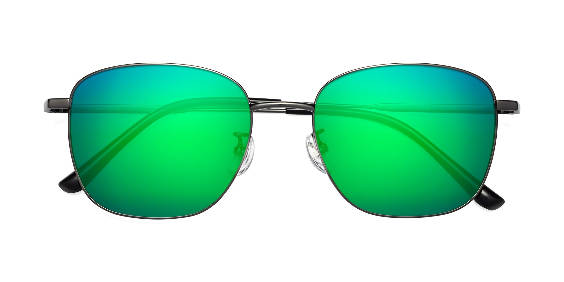 Folded Front of Tim in Gunmental with Green Mirrored Lenses
