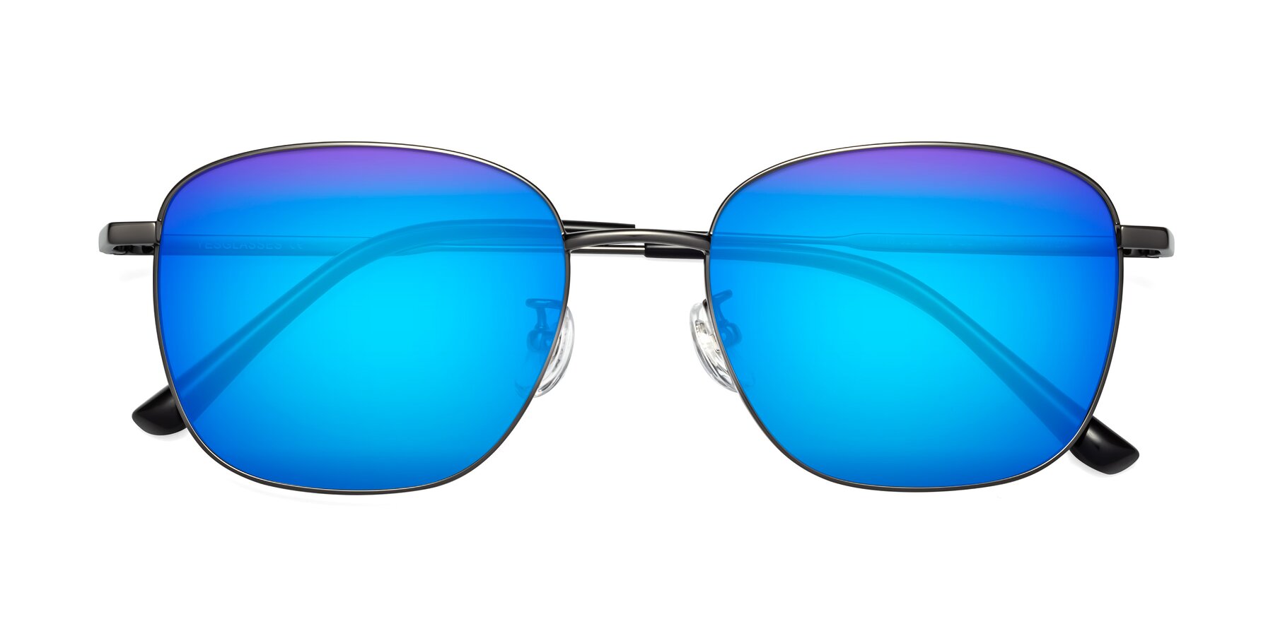 Folded Front of Tim in Gunmental with Blue Mirrored Lenses