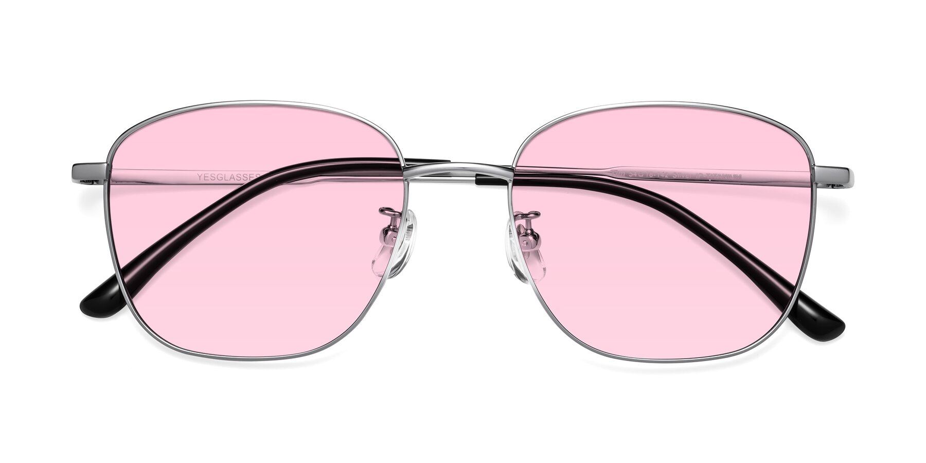 Folded Front of Tim in Silver with Light Pink Tinted Lenses