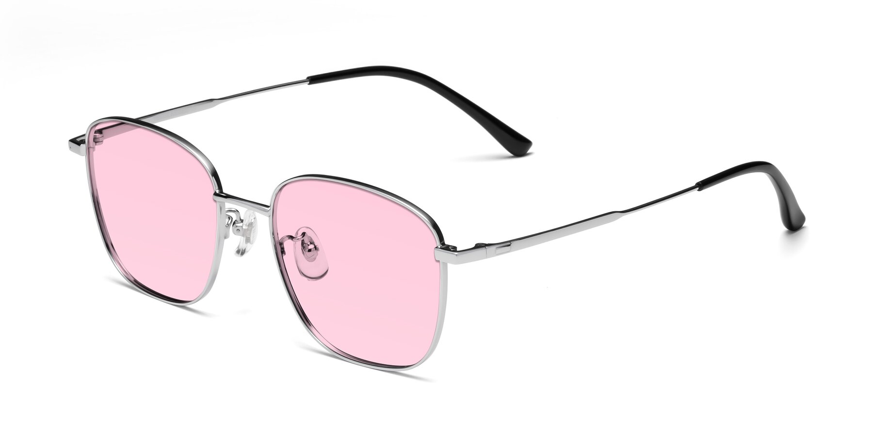 Angle of Tim in Silver with Light Pink Tinted Lenses