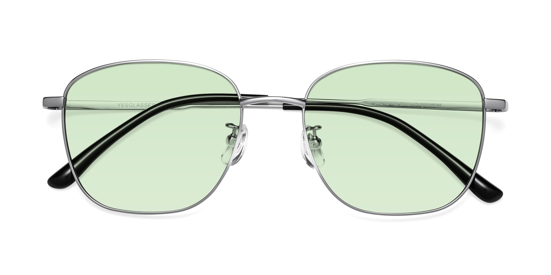 Folded Front of Tim in Silver with Light Green Tinted Lenses