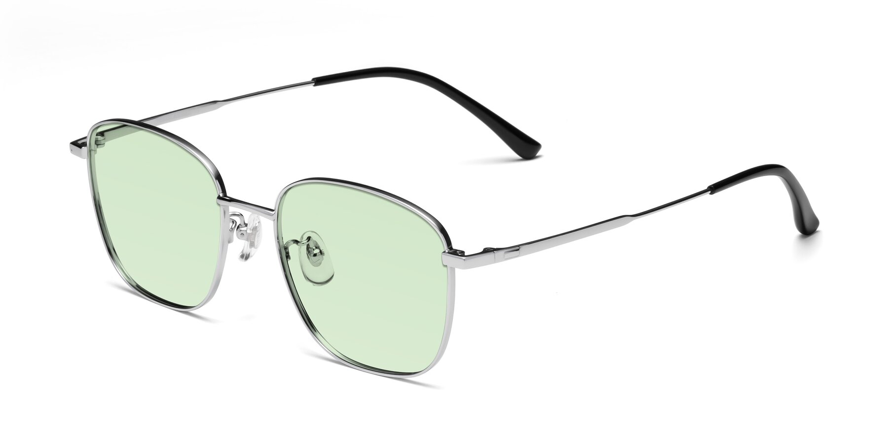 Angle of Tim in Silver with Light Green Tinted Lenses
