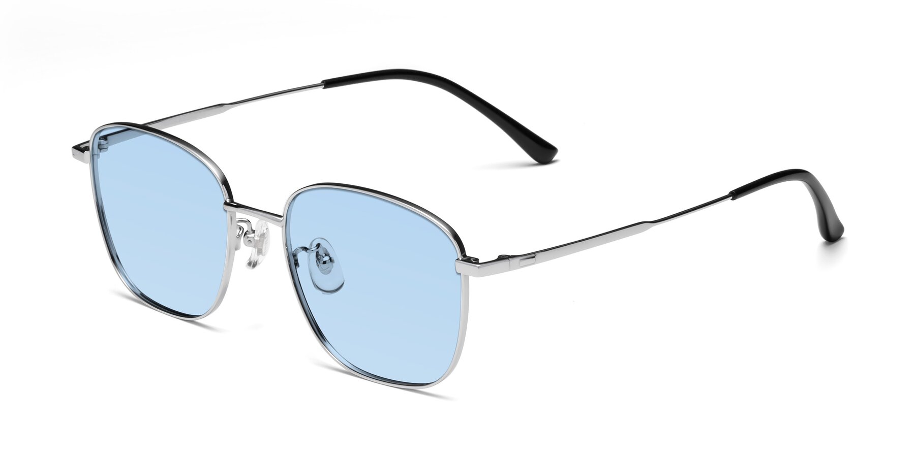 Angle of Tim in Silver with Light Blue Tinted Lenses