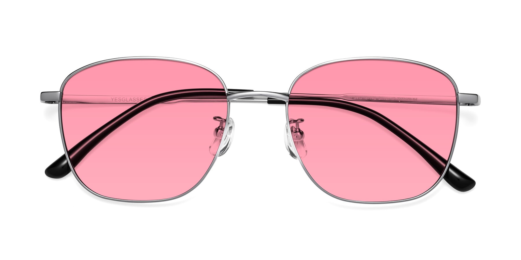 Folded Front of Tim in Silver with Pink Tinted Lenses