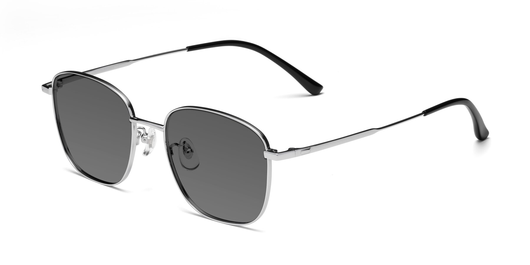 Angle of Tim in Silver with Medium Gray Tinted Lenses
