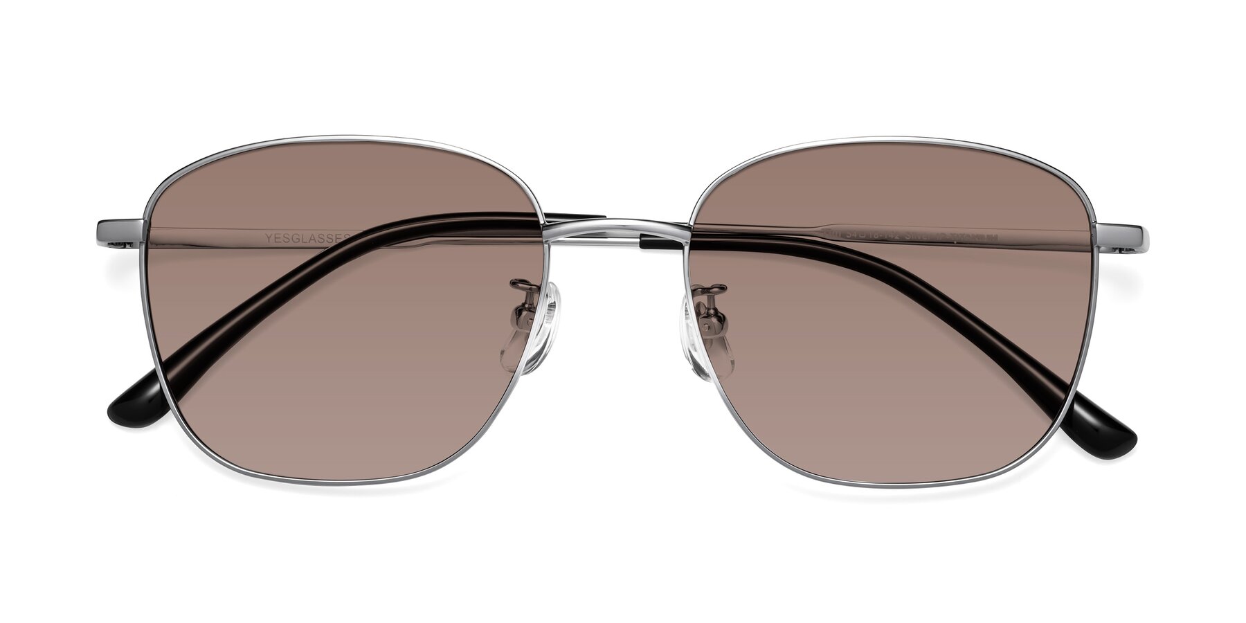 Folded Front of Tim in Silver with Medium Brown Tinted Lenses