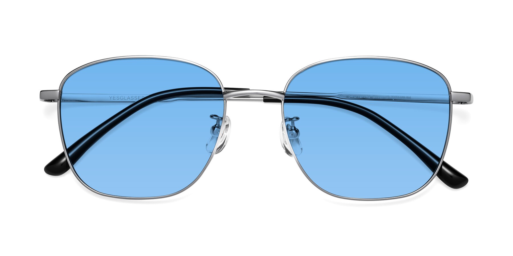 Folded Front of Tim in Silver with Medium Blue Tinted Lenses