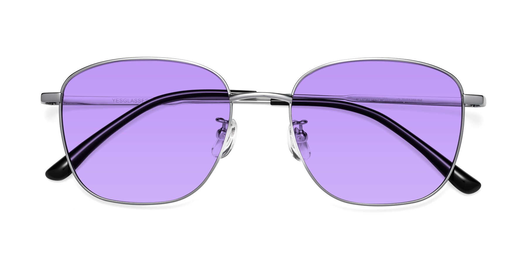 Folded Front of Tim in Silver with Medium Purple Tinted Lenses