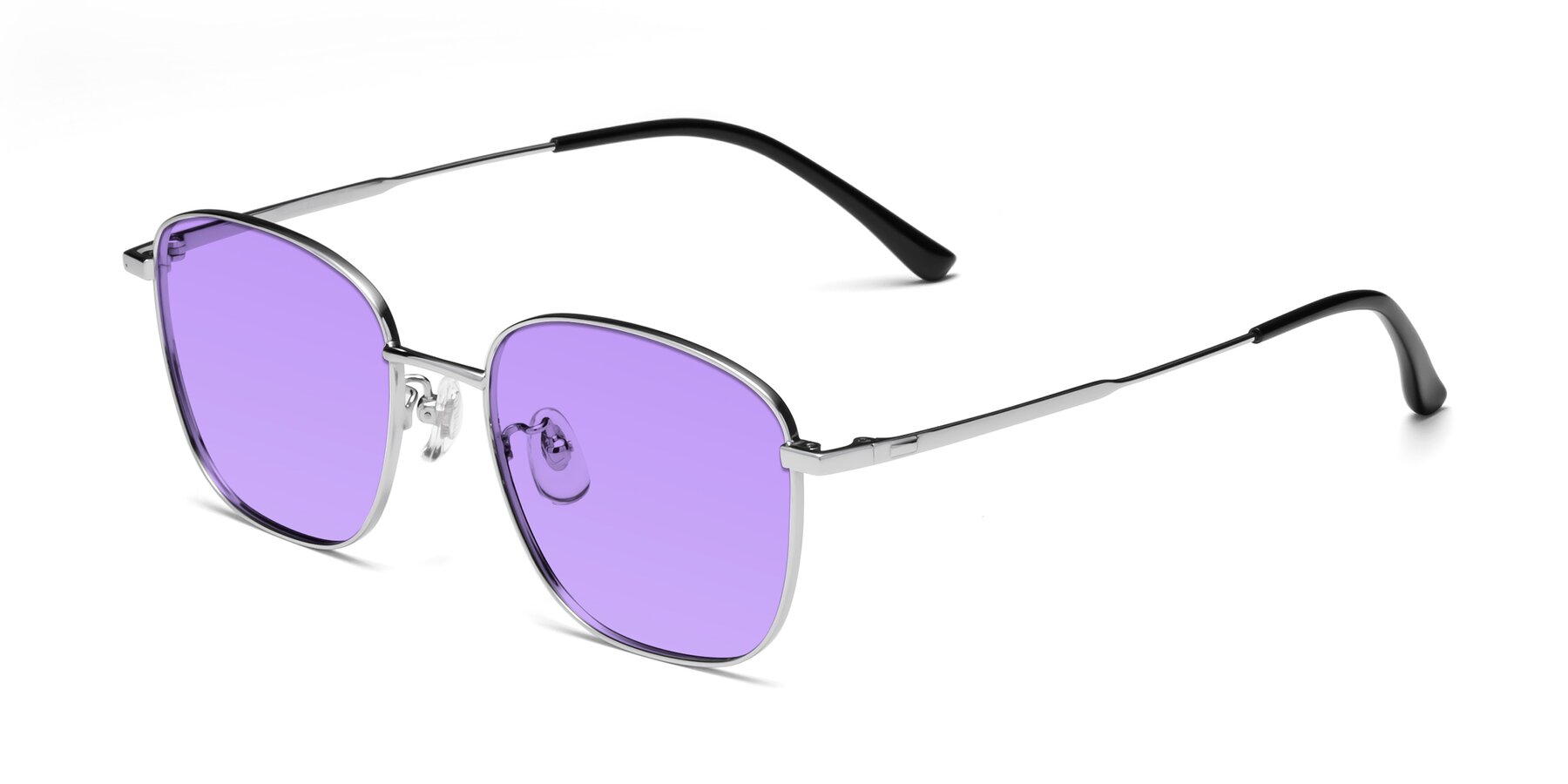 Angle of Tim in Silver with Medium Purple Tinted Lenses