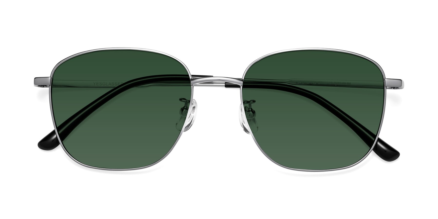 Folded Front of Tim in Silver with Green Tinted Lenses