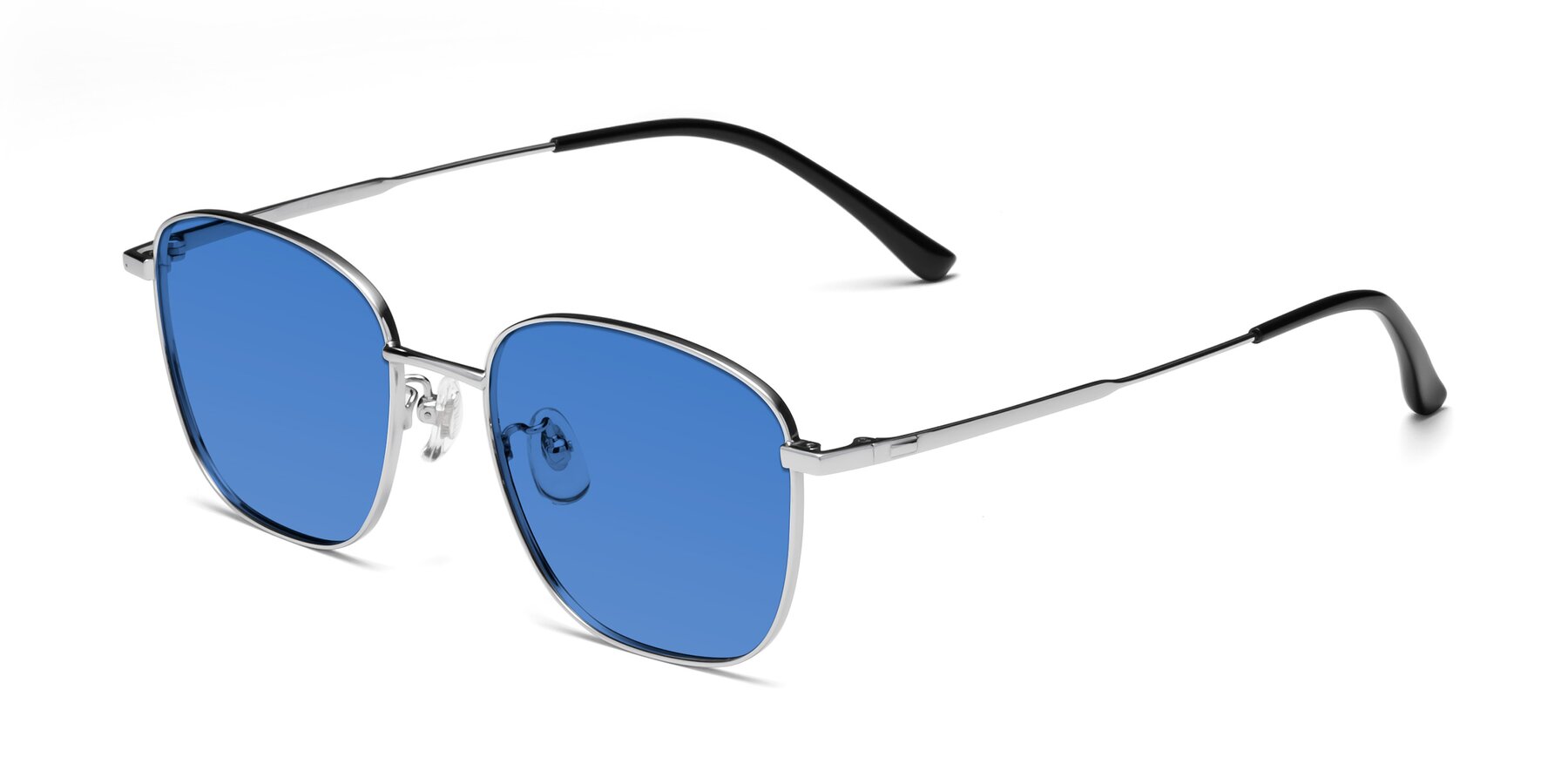 Angle of Tim in Silver with Blue Tinted Lenses