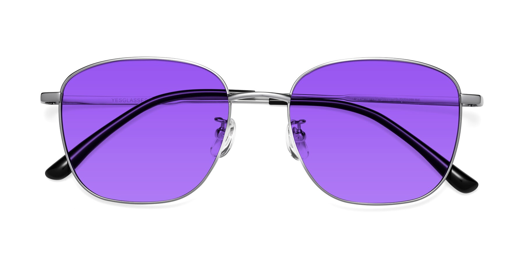 Folded Front of Tim in Silver with Purple Tinted Lenses