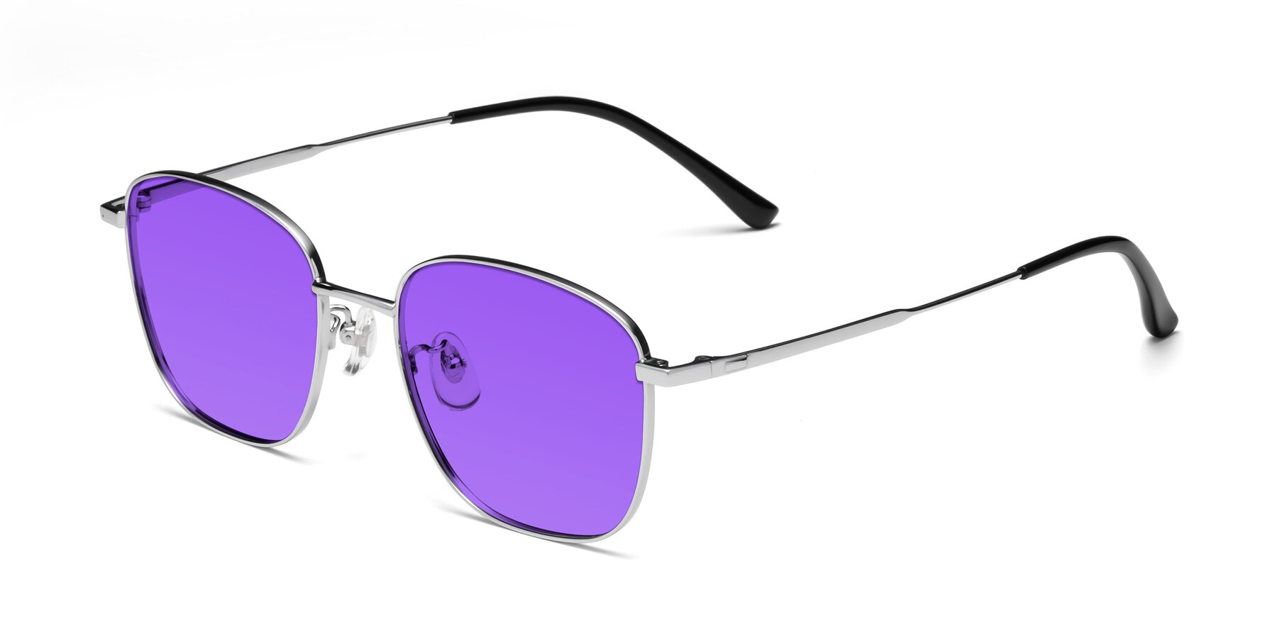 Angle of Tim in Silver with Purple Tinted Lenses