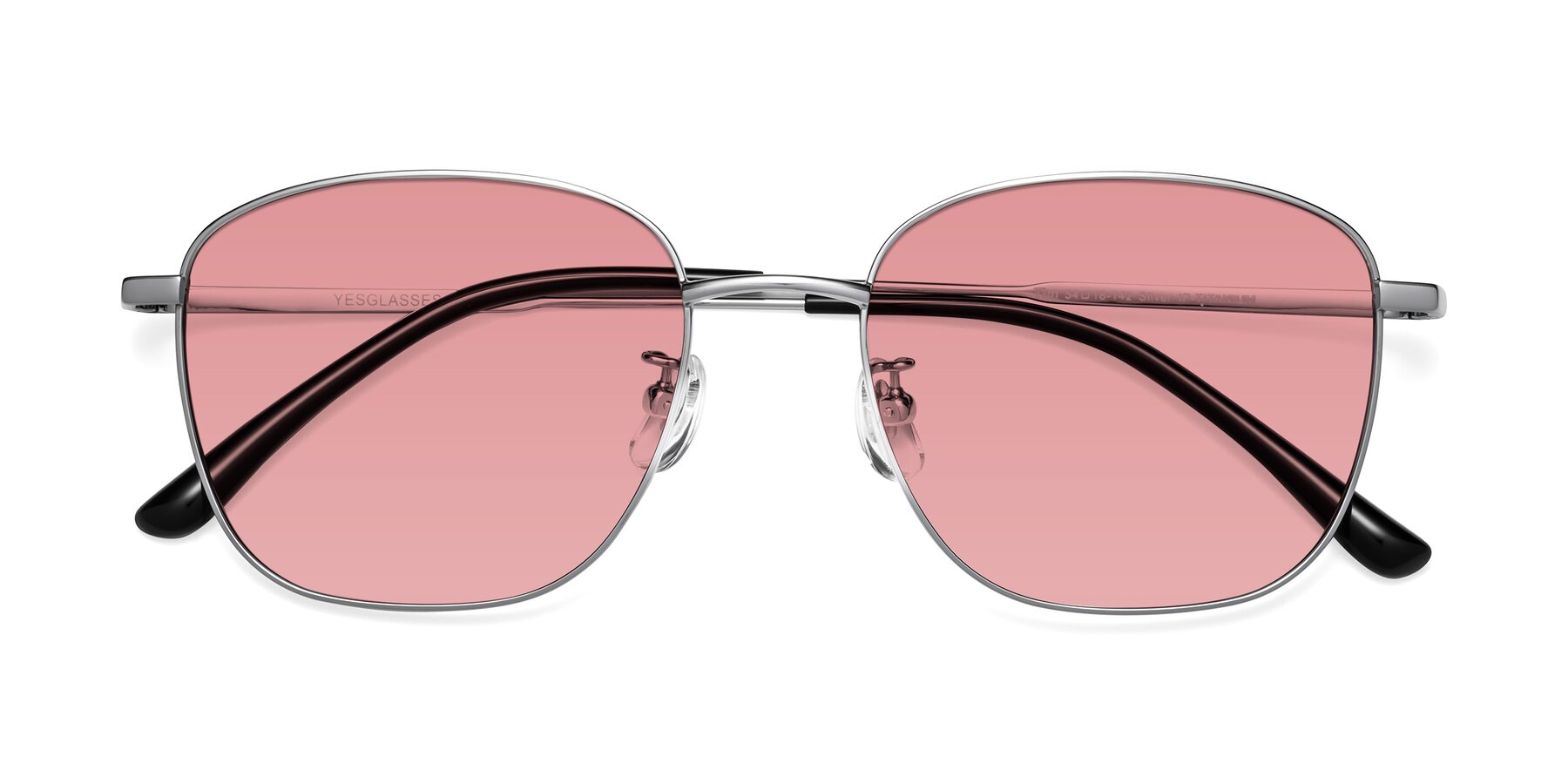 Folded Front of Tim in Silver with Medium Garnet Tinted Lenses