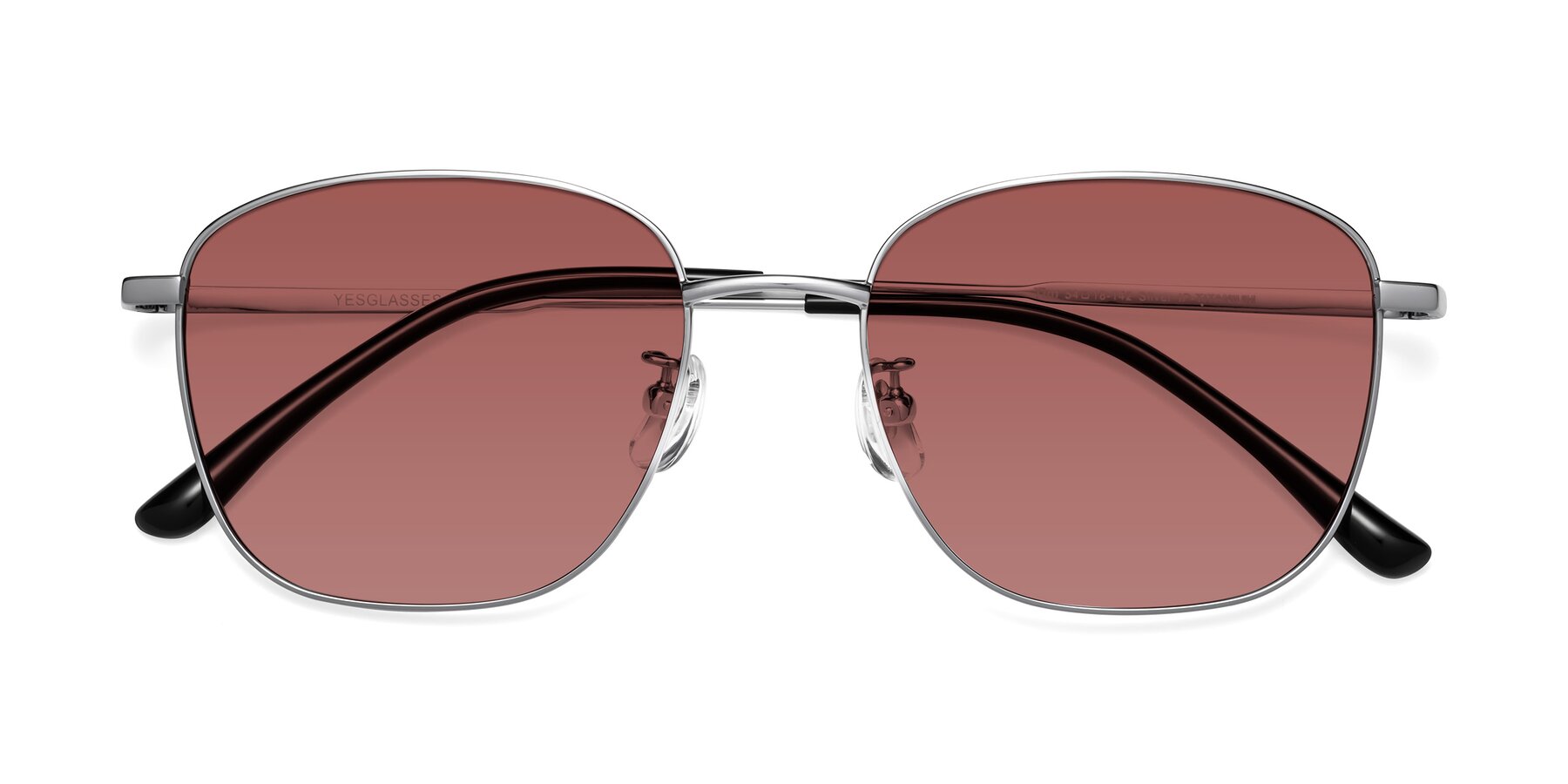 Folded Front of Tim in Silver with Garnet Tinted Lenses