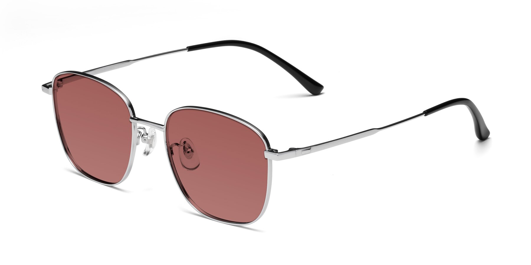 Angle of Tim in Silver with Garnet Tinted Lenses