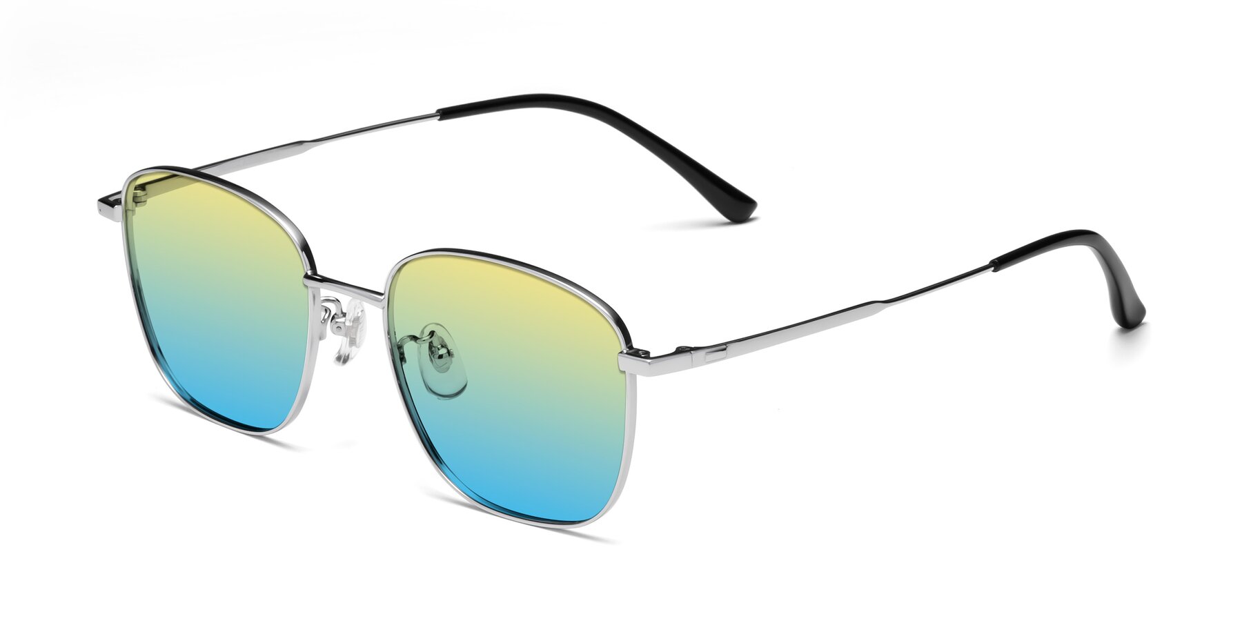 Angle of Tim in Silver with Yellow / Blue Gradient Lenses