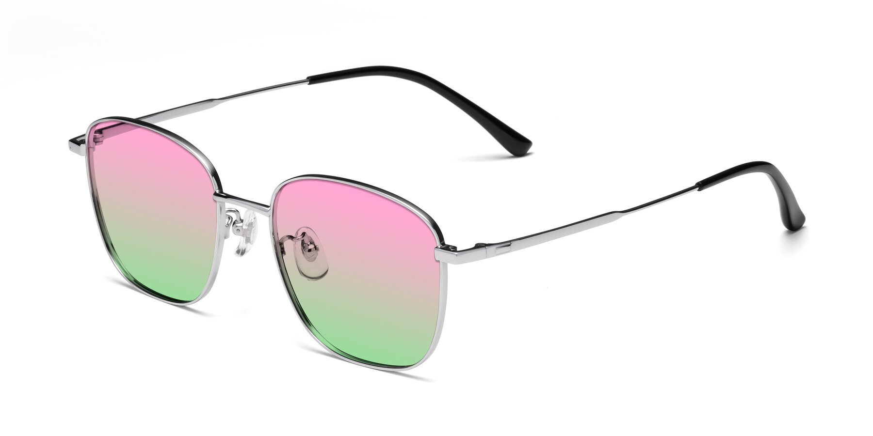 Angle of Tim in Silver with Pink / Green Gradient Lenses