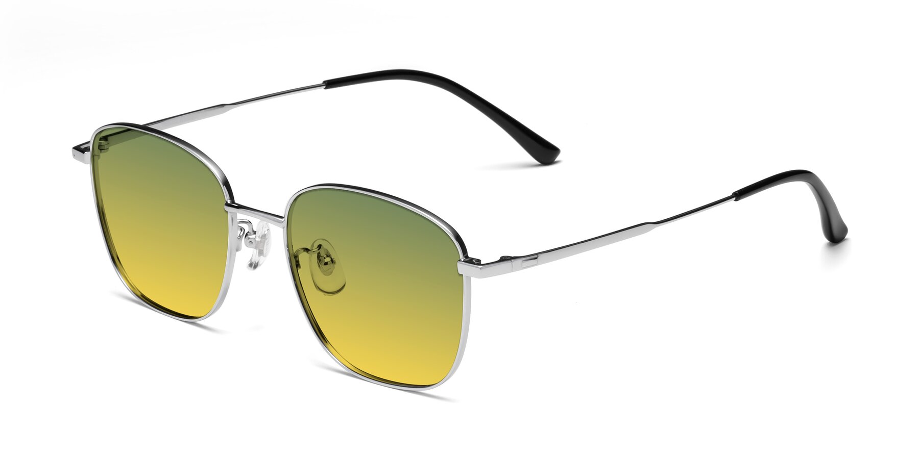 Angle of Tim in Silver with Green / Yellow Gradient Lenses