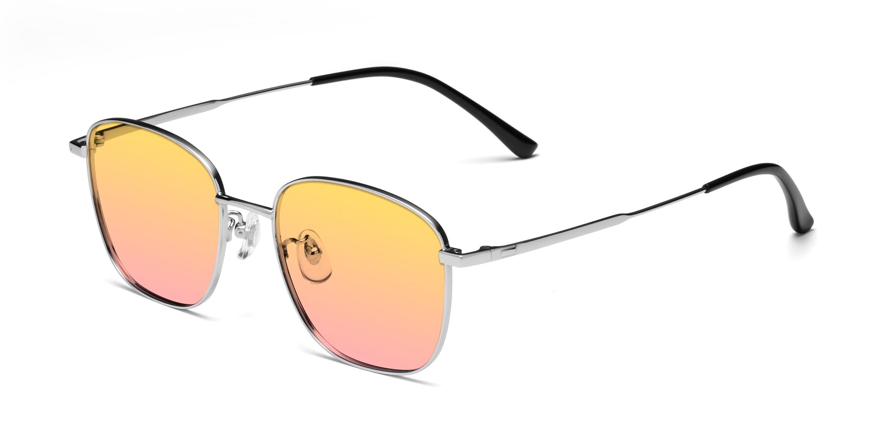 Angle of Tim in Silver with Yellow / Pink Gradient Lenses