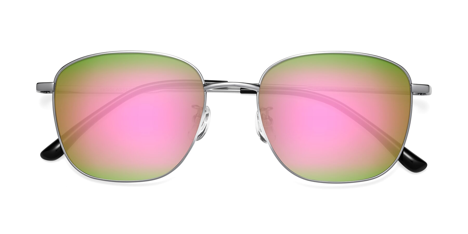Folded Front of Tim in Silver with Pink Mirrored Lenses