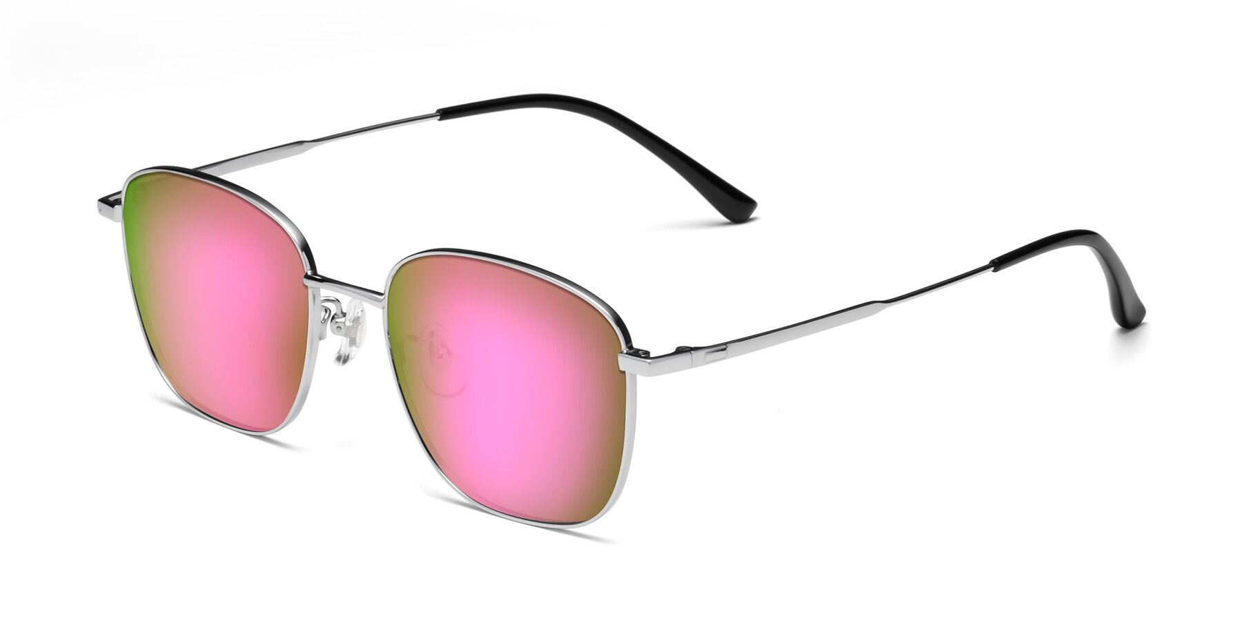 Angle of Tim in Silver with Pink Mirrored Lenses